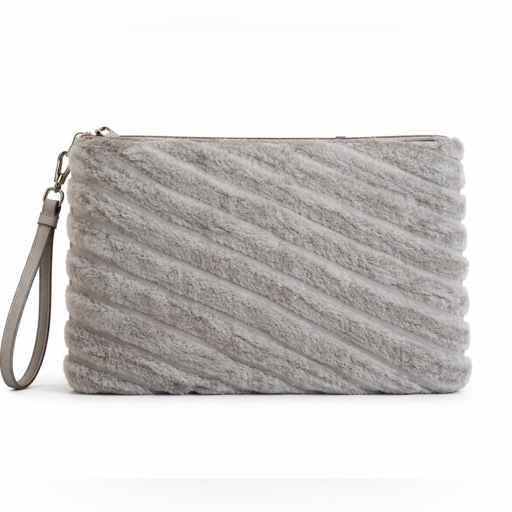 HP! ✨Gray Textured Boutique Zip Pouch / Clutch NWOT